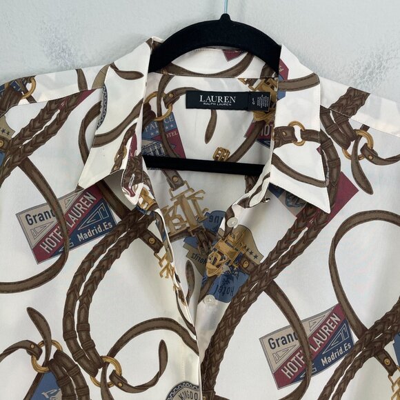 Lauren Ralph Lauren Womens Large Classic Fit Belting print Crepe Shirt Blouse - Picture 8 of 14